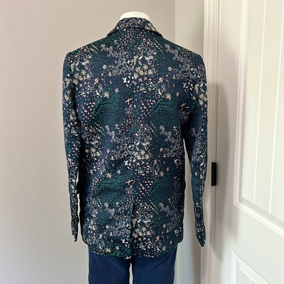 ZADIG and VOLTAIRE Viking Jacquard Glam Blazer Jacket Single Button Green Blue - Picture 9 of 16